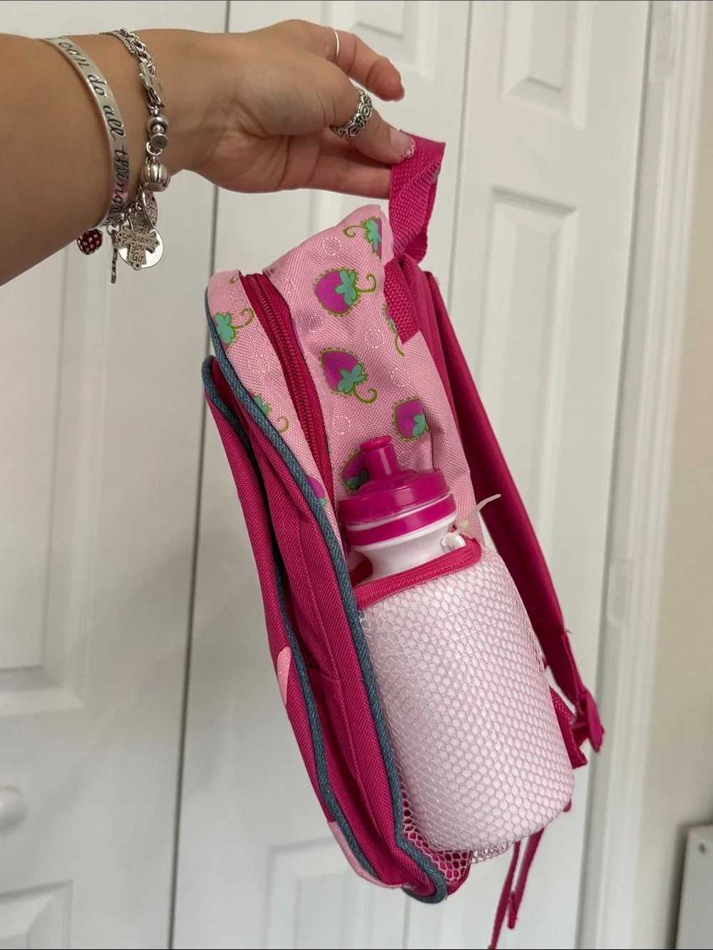 Y2K Cute Strawberry Shortcake 12in small travel backpack with water bottle